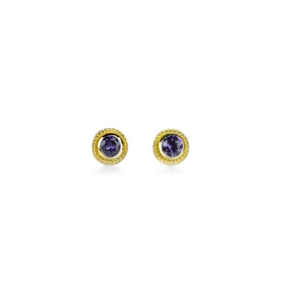 Earrings Barbara Heinrich | Purple Sapphire Granulated Stud Earrings