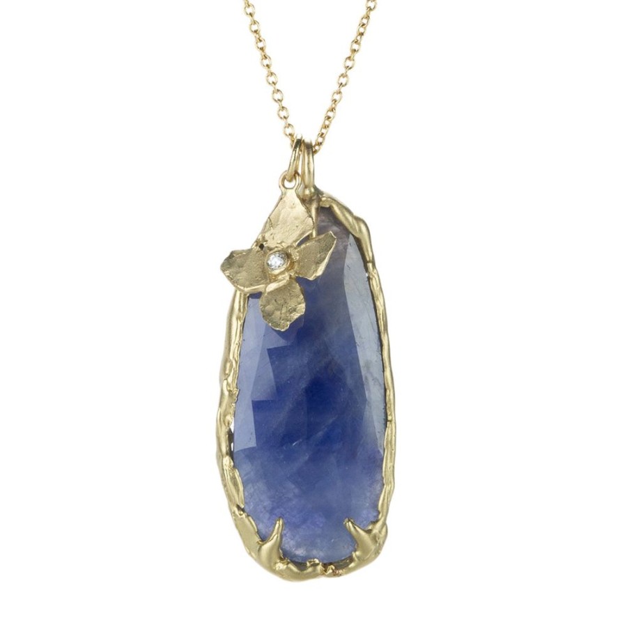 Necklaces Victoria Cunningham | Blue Sapphire And Flower Pendant Necklace