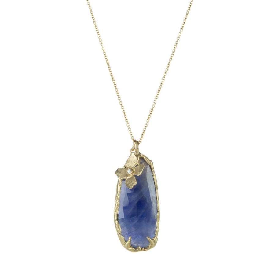 Necklaces Victoria Cunningham | Blue Sapphire And Flower Pendant Necklace