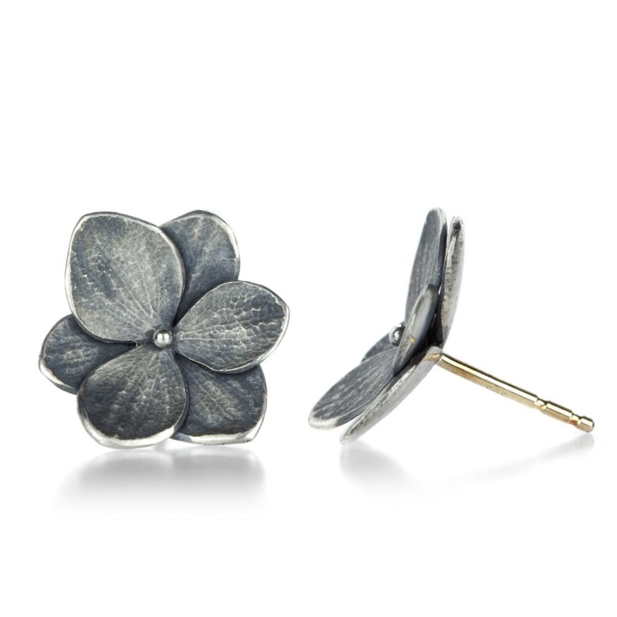 Earrings John Iversen | Oxidized Silver Large Twin Hydrangea Earrings