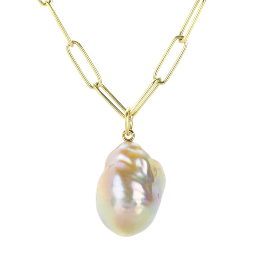 Necklaces Maria Beaulieu | Metallic Apricot Pink Pearl Pendant (Pendant Only)