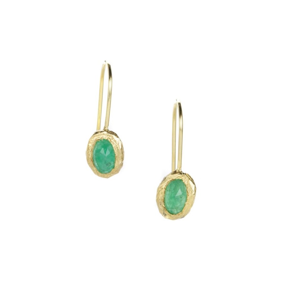 Earrings Page Sargisson | Oval Emerald Fixed Hook Earrings