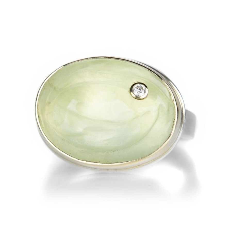 Rings Jamie Joseph | Oval Prehnite Ring With Diamond