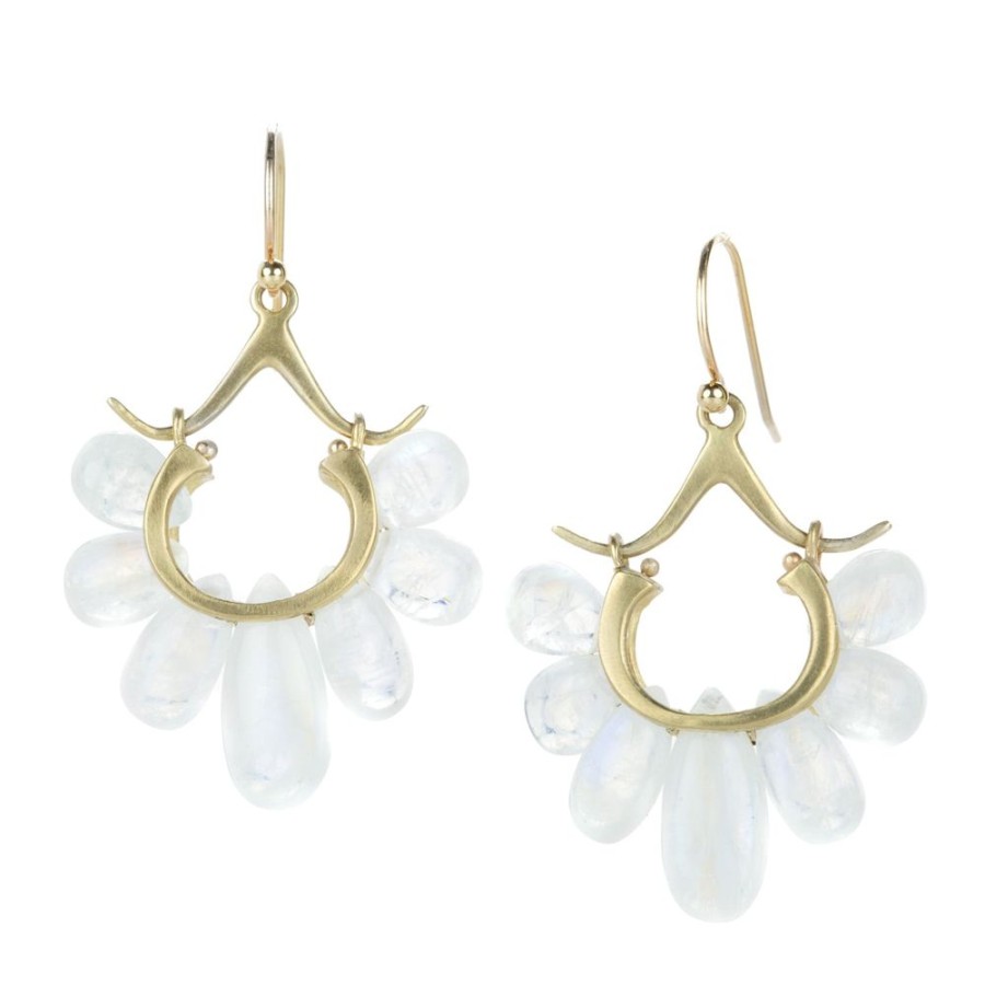 Earrings Rachel Atherley | Small 14K Rainbow Moonstone Peacock Earrings