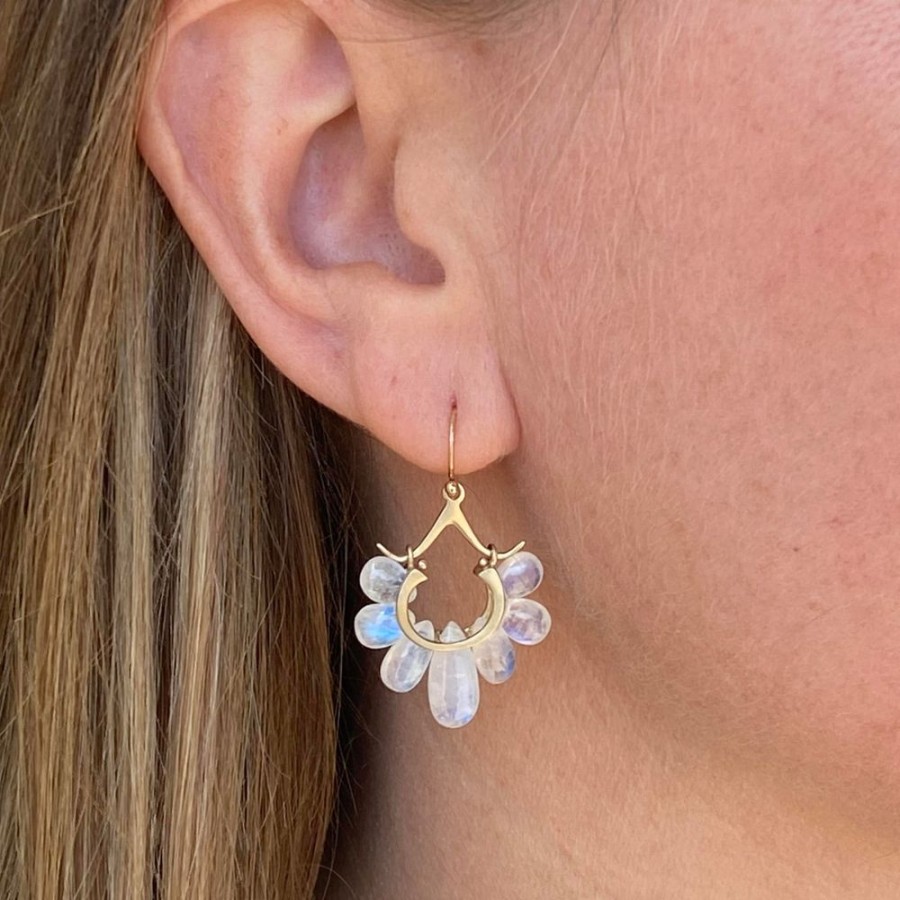 Earrings Rachel Atherley | Small 14K Rainbow Moonstone Peacock Earrings