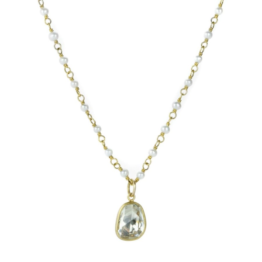 Necklaces Mallary Marks | Pearl And White Sapphire Spun Necklace