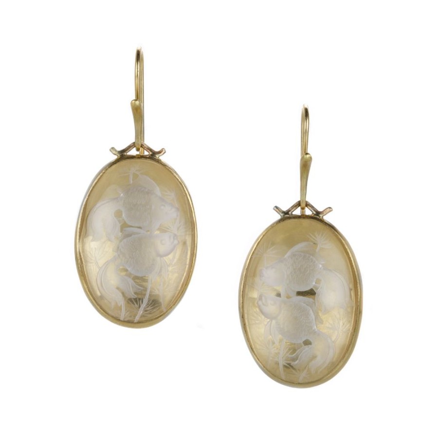 Earrings Annette Ferdinandsen | One Of A Kind Crystal Cameo Double Fish Earrings