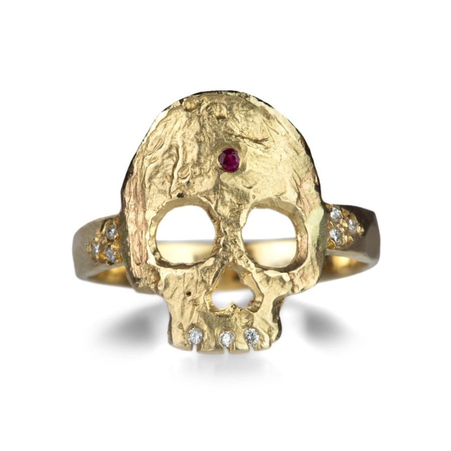 Rings Victoria Cunningham | 14K Skull Ring With Diamond Teeth