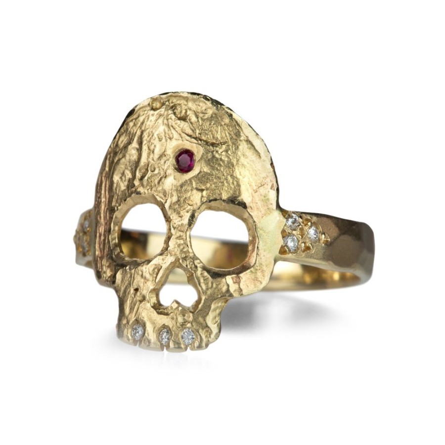 Rings Victoria Cunningham | 14K Skull Ring With Diamond Teeth