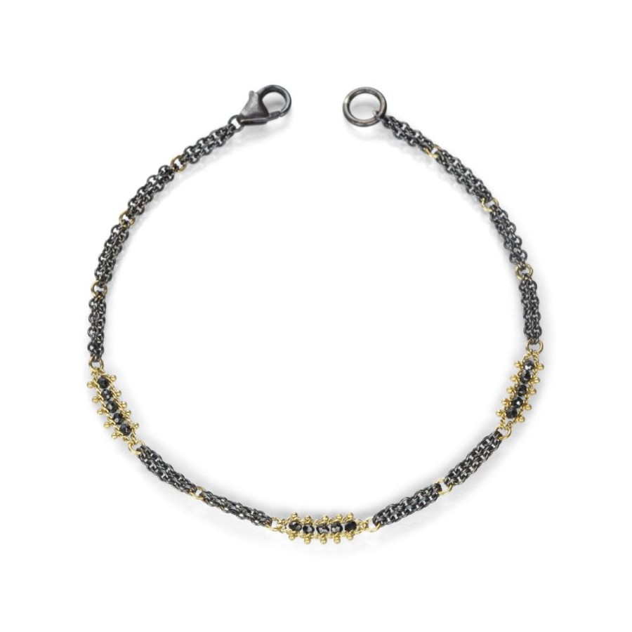 Bracelets Amali | Woven Black Diamond Station Bracelet