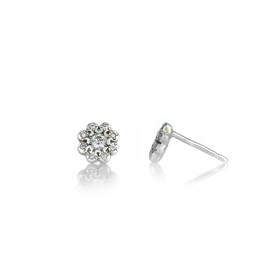 Earrings Adel Chefridi | Moonflower Charm Studs With Diamonds