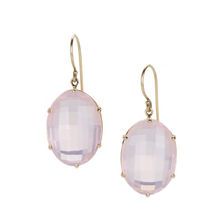 Earrings Jamie Joseph | Oval Double Checkerboard Rose Quartz Earrings