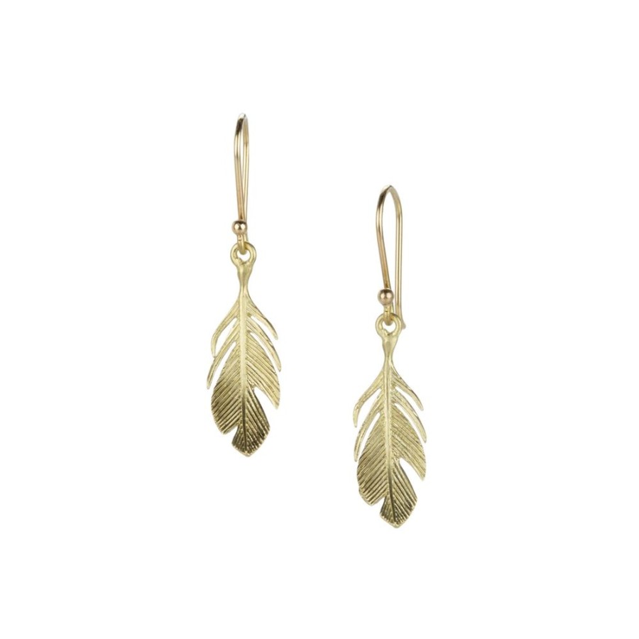 Earrings Annette Ferdinandsen | Small 14K Yellow Gold Feather Earrings