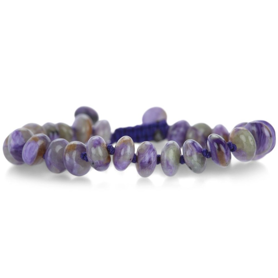 Bracelets Joseph Brooks | 8Mm Smooth Charoite Beaded Macrame Bracelet