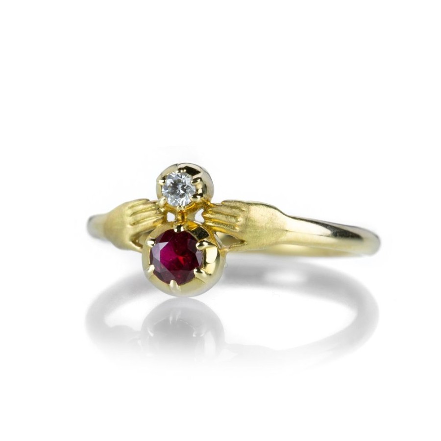 Rings Anthony Lent | Ruby And Diamond Tiny Hands Ring