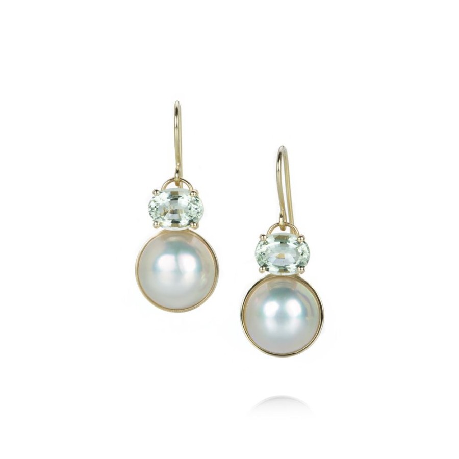 Earrings Nicole Landaw | Mabe Pearl And Green Beryl Drop Earrings