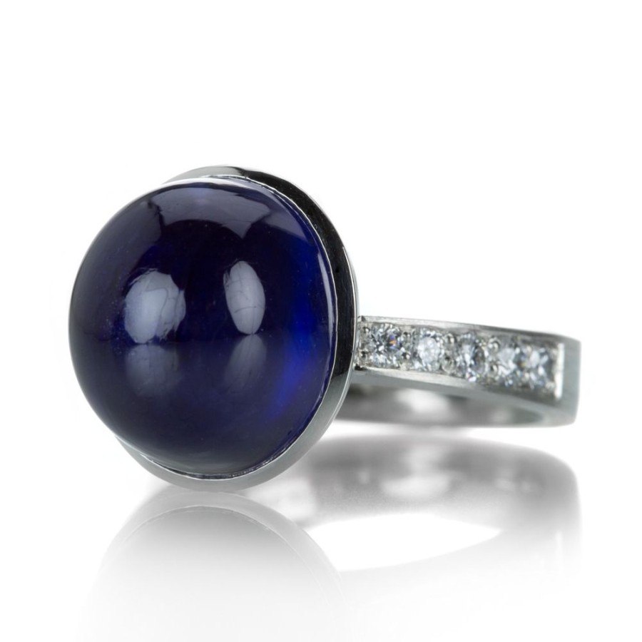 Rings Edward Burrowes | Platinum Cabochon Blue Sapphire Ring