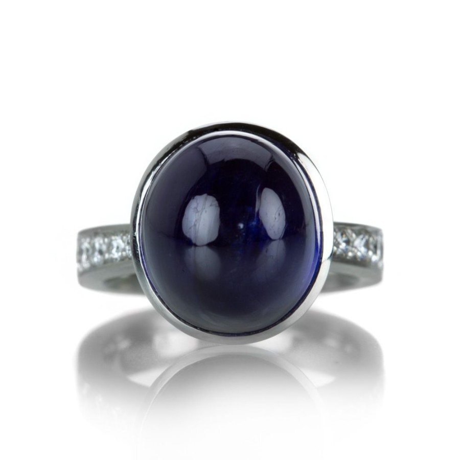 Rings Edward Burrowes | Platinum Cabochon Blue Sapphire Ring