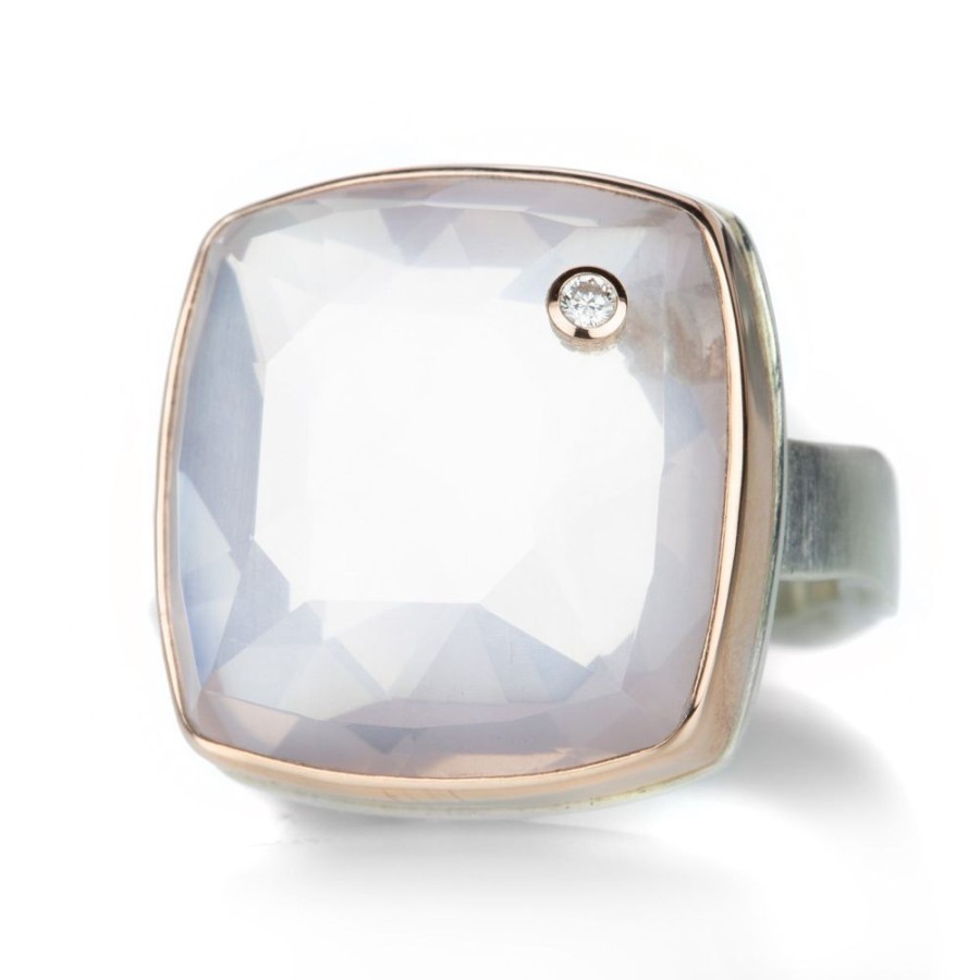 Rings Jamie Joseph | Square Rose Quartz Ring With Diamond