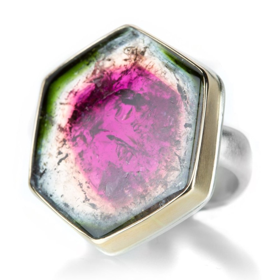 Rings Jamie Joseph | Large Watermelon Tourmaline Slice Ring