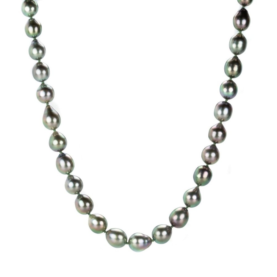 Necklaces Maria Beaulieu | Gray Green Baroque Tahitian Pearl Necklace