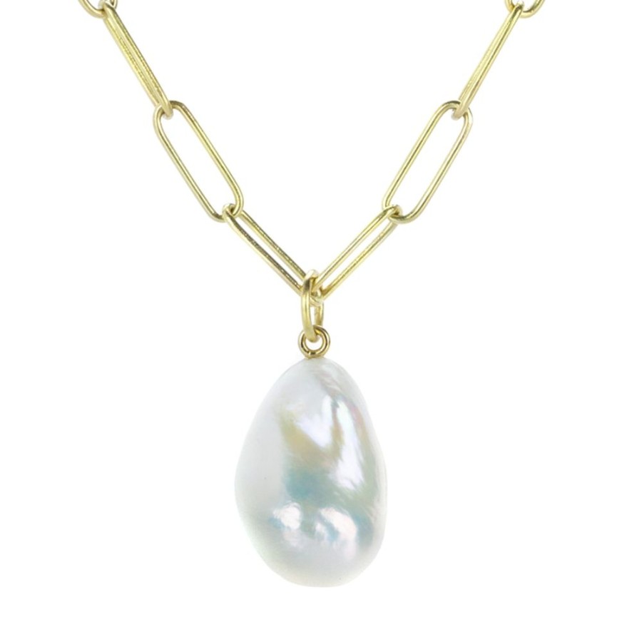 Necklaces Maria Beaulieu | Metallic White Pearl Pendant (Pendant Only)