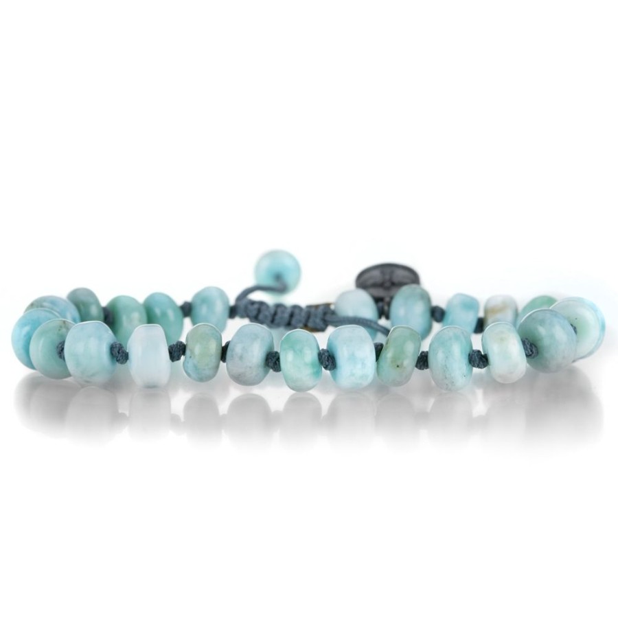 Bracelets Joseph Brooks | 8Mm Smooth Larimar Macrame Bracelet