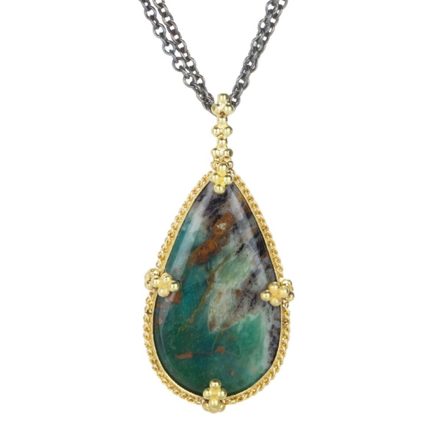 Necklaces Amali | Teardrop Petrified Wood And Opal Pendant Necklace