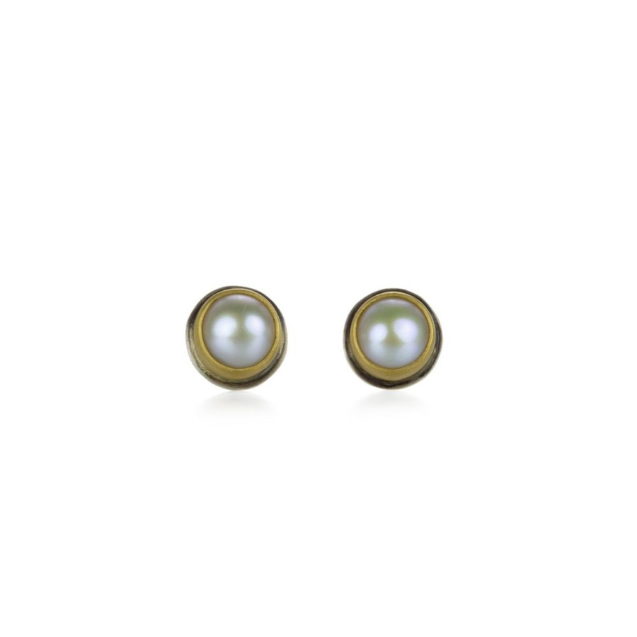 Earrings Ananda Khalsa | Bezel Set Pearl Stud Earring