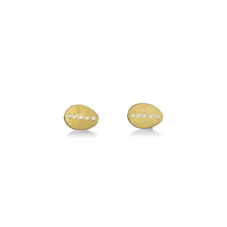 Earrings Ananda Khalsa | Hammered Oval Stud Earrings With Diamonds