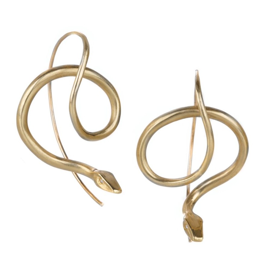 Earrings Annette Ferdinandsen | 14K Gold Serpent Earrings With Diamond Eyes