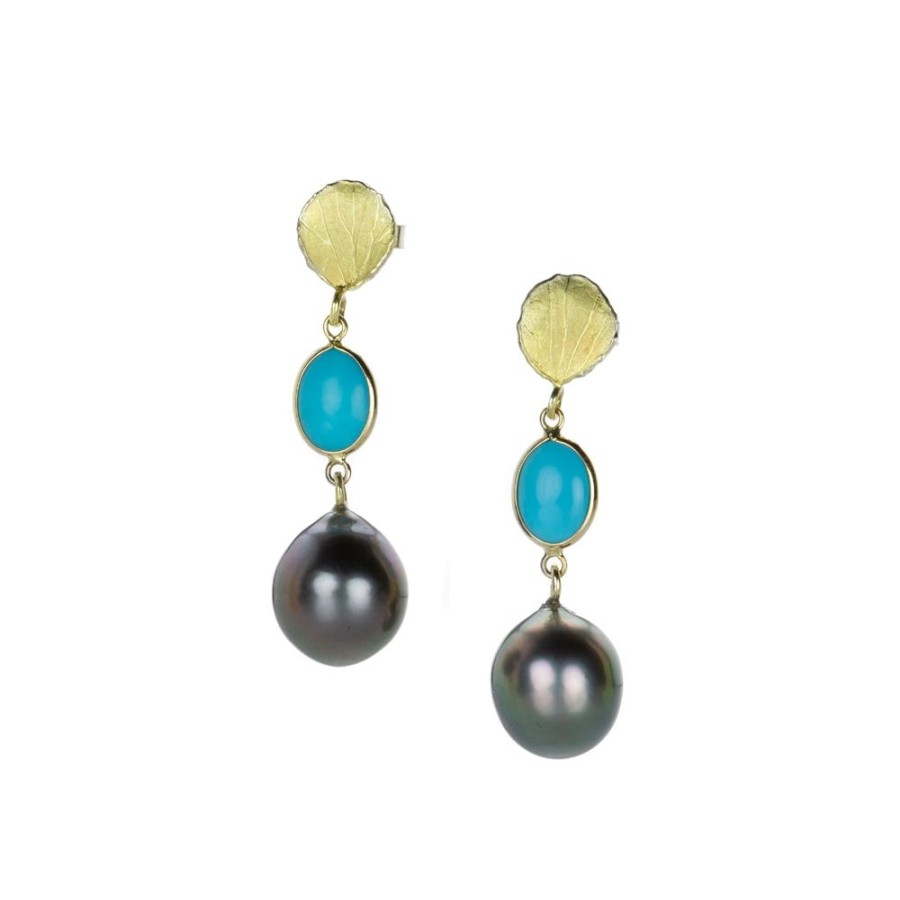 Earrings Barbara Heinrich | Turquoise And Tahitian Pearl Drop Earrings