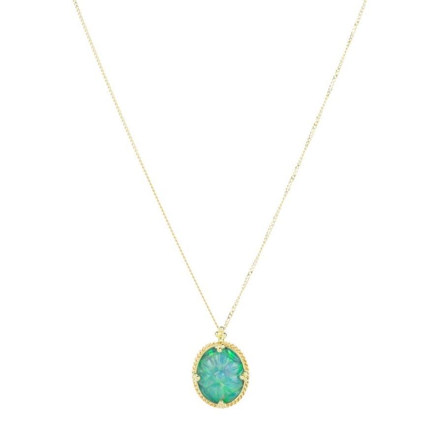 Necklaces Amali | Carved Flower Ethiopian Opal Pendant Necklace