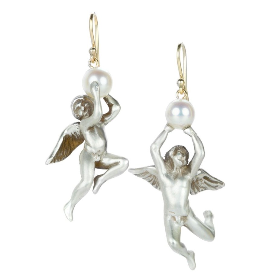 Earrings Gabriella Kiss | Sterling Silver Angel Earrings With Pearls