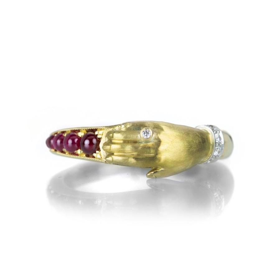 Rings Anthony Lent | Ruby One Hand Band Wearing Diamonds