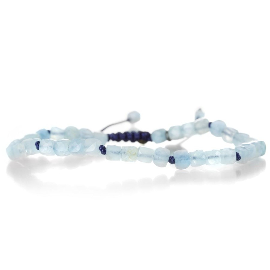 Bracelets Joseph Brooks | 4Mm Faceted Aquamarine Cube Bracelet