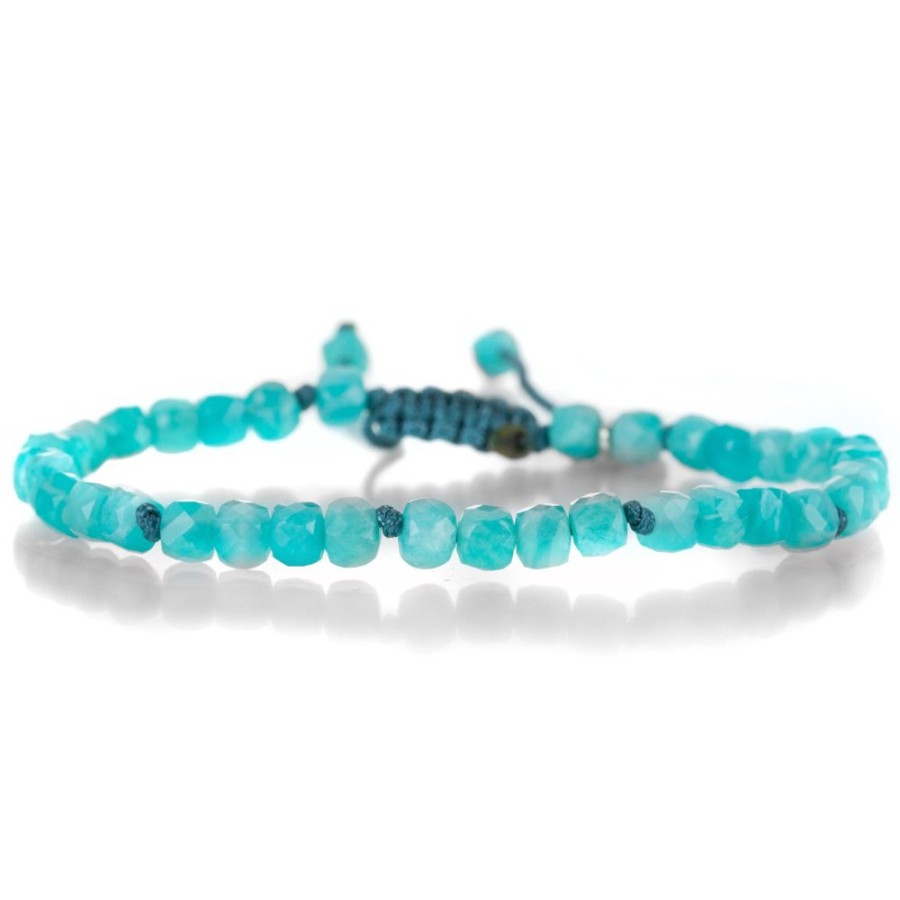 Bracelets Joseph Brooks | 4Mm Peruvian Amazonite Cube Bracelet