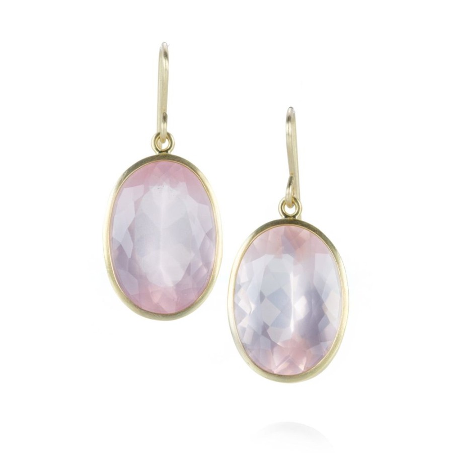 Earrings Maria Beaulieu | Oval Milky Rose Quartz Earrings