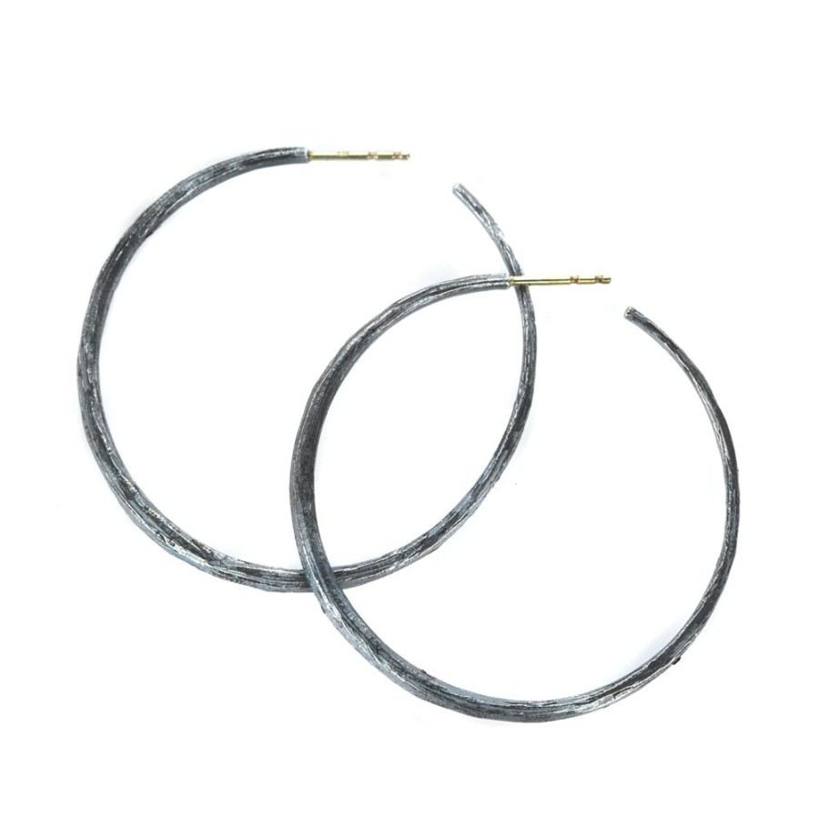 Earrings John Iversen | Oxidized Silver Large Hoop Earrings