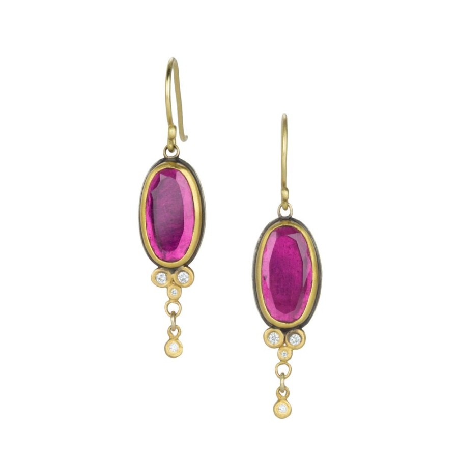 Earrings Ananda Khalsa | Oval Pink Tourmaline Drop Earrings