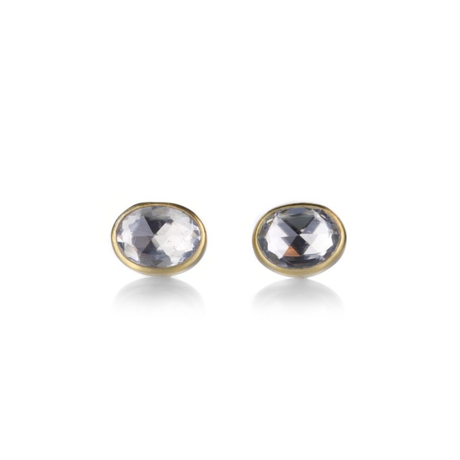 Earrings Lola Brooks | Oval Rose Cut White Sapphire Studs