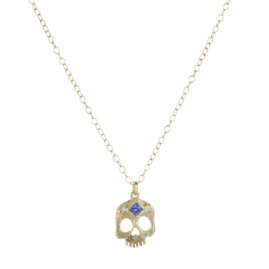 Necklaces Victoria Cunningham | Skull With Sapphire Eye Pendant Necklace