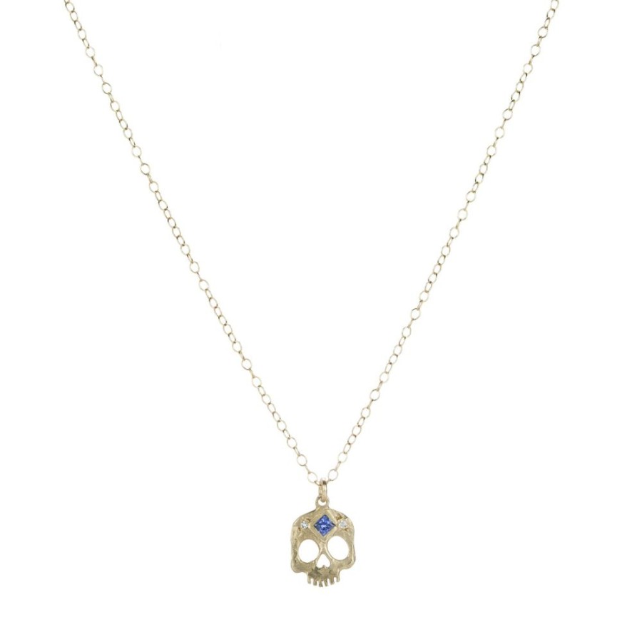 Necklaces Victoria Cunningham | Skull With Sapphire Eye Pendant Necklace