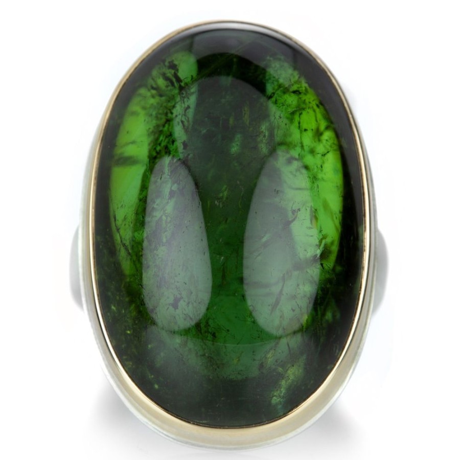 Rings Jamie Joseph | Large Vertical Oval Green Tourmaline Ring