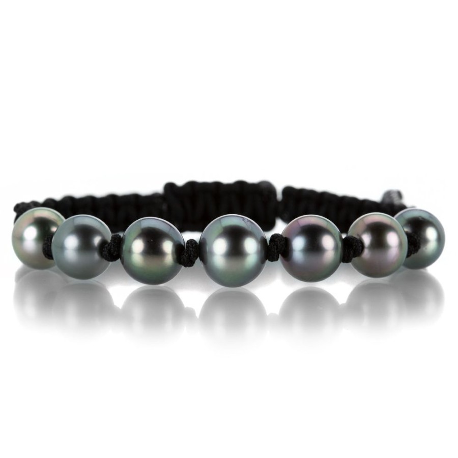 Bracelets Gellner | Black Macrame Bracelet With 7 Gray Tahitian Pearls