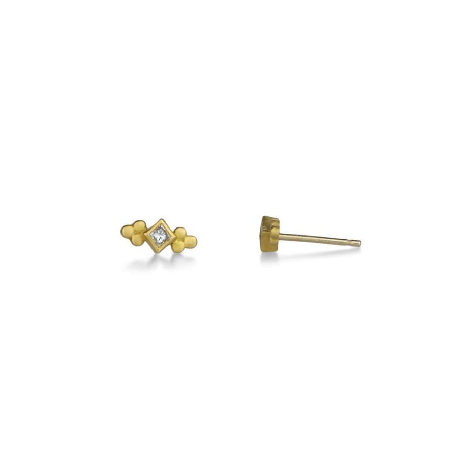 Earrings Ananda Khalsa | Princess Cut Diamond Trio Studs