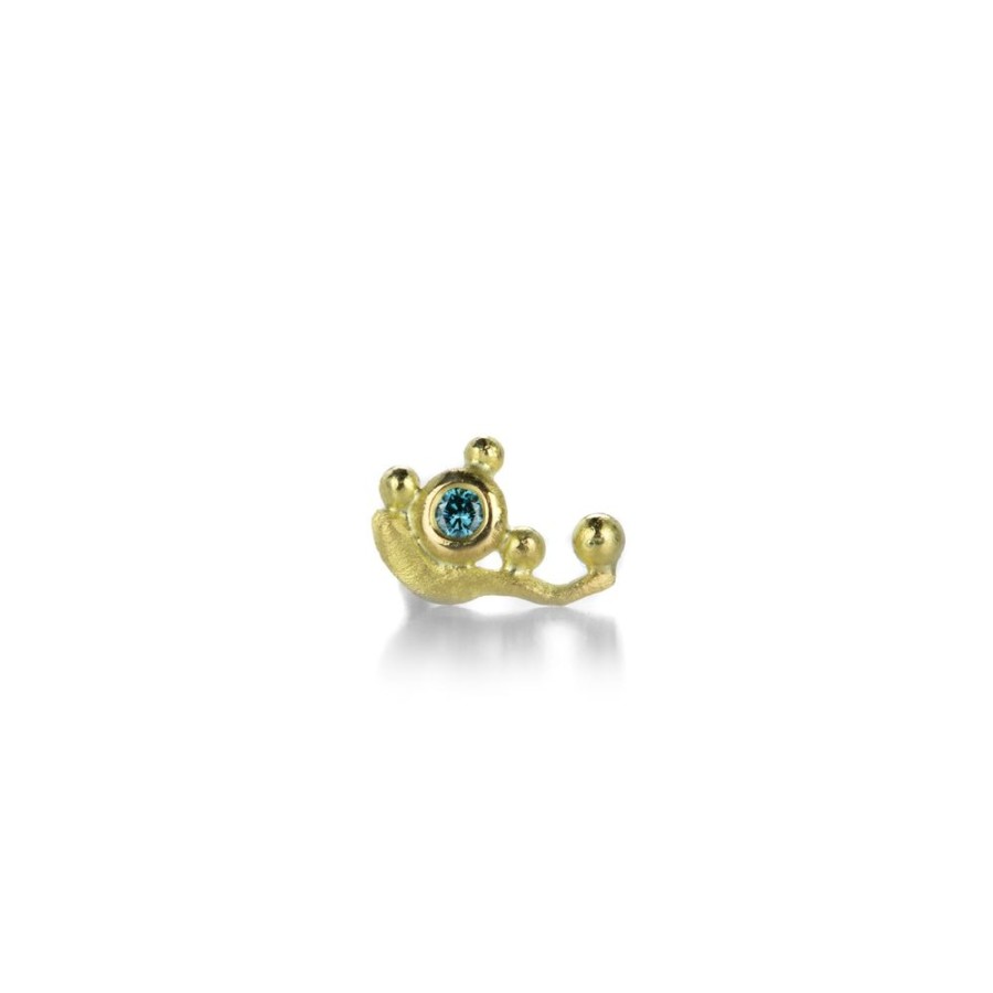 Earrings Lene Vibe | Yellow Gold Single Stud Earring With Blue Diamond