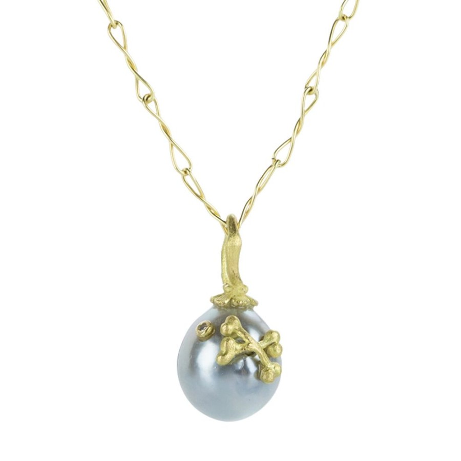 Necklaces Lene Vibe | Tahitian Pearl With Bones Pendant (Pendant Only)