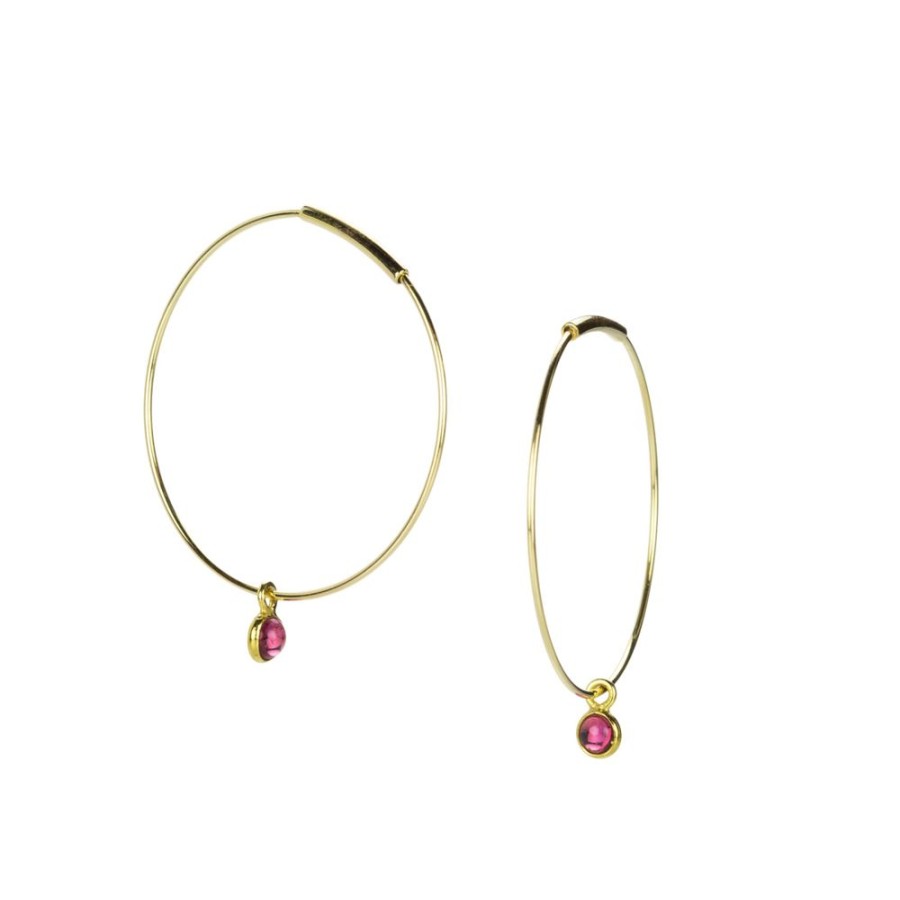 Earrings Margaret Solow | Hoops With Red Sapphire Drops