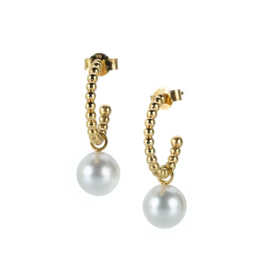 Earrings Gellner | Rose Gold Hoops With South Sea Pearl Drops